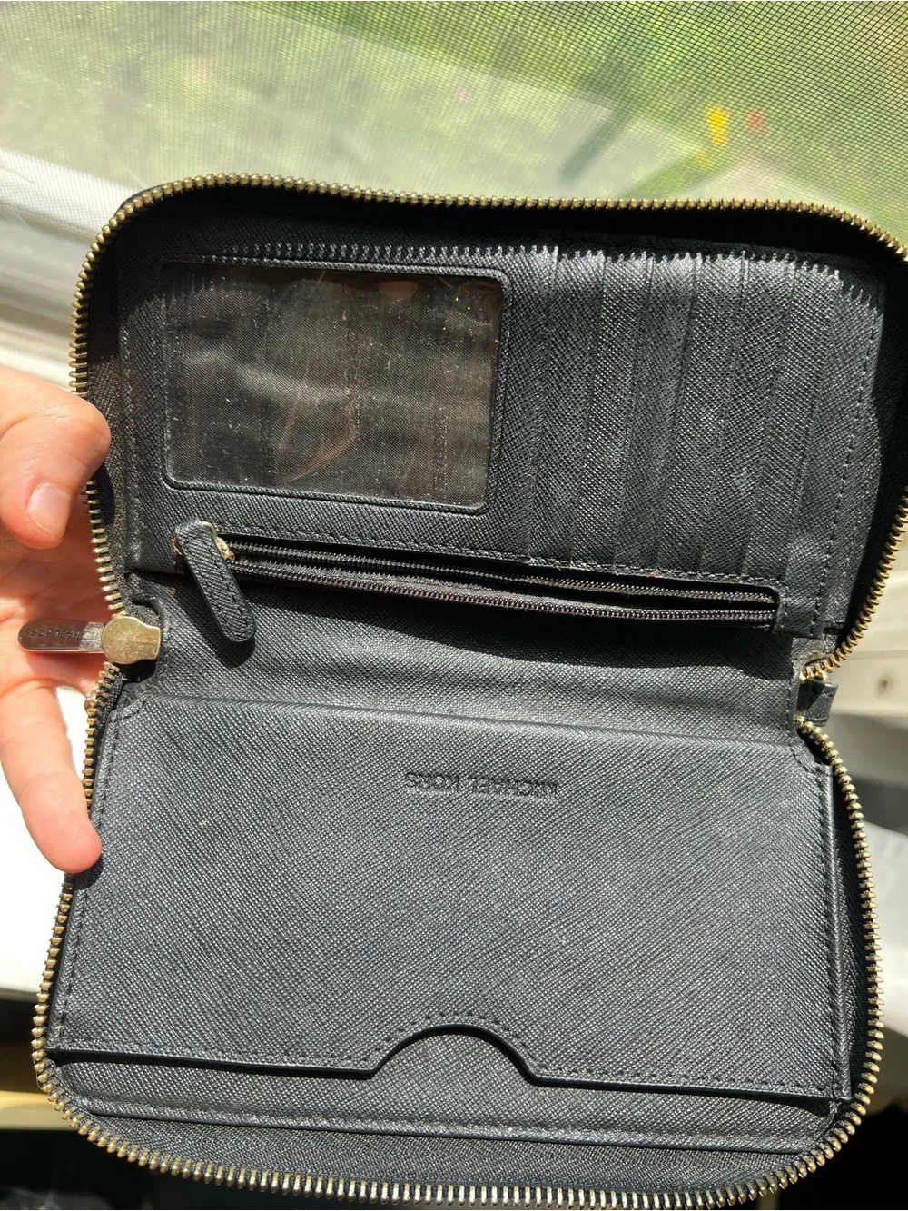 Michael Kors Black Saffiano Zip Wallet with Gold Logo